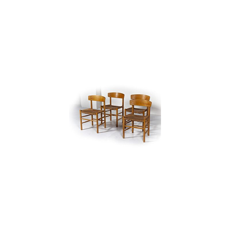 Set of 4 vintage J39 chairs for Fredericia in beechwood and straw 1960