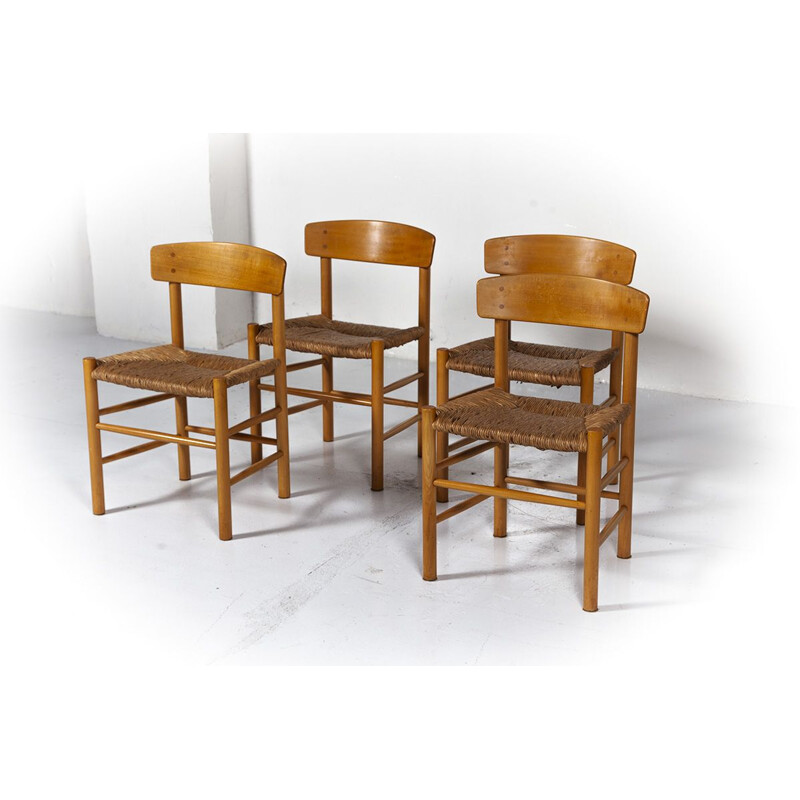 Ensemble de 4 chaises vintage J39 pour Fredericia en hêtre et paille 1960