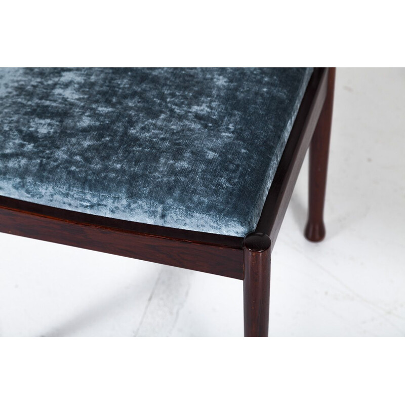 Ensemble de 4 chaises vintage danoises en palissandre et tissu bleu 1960