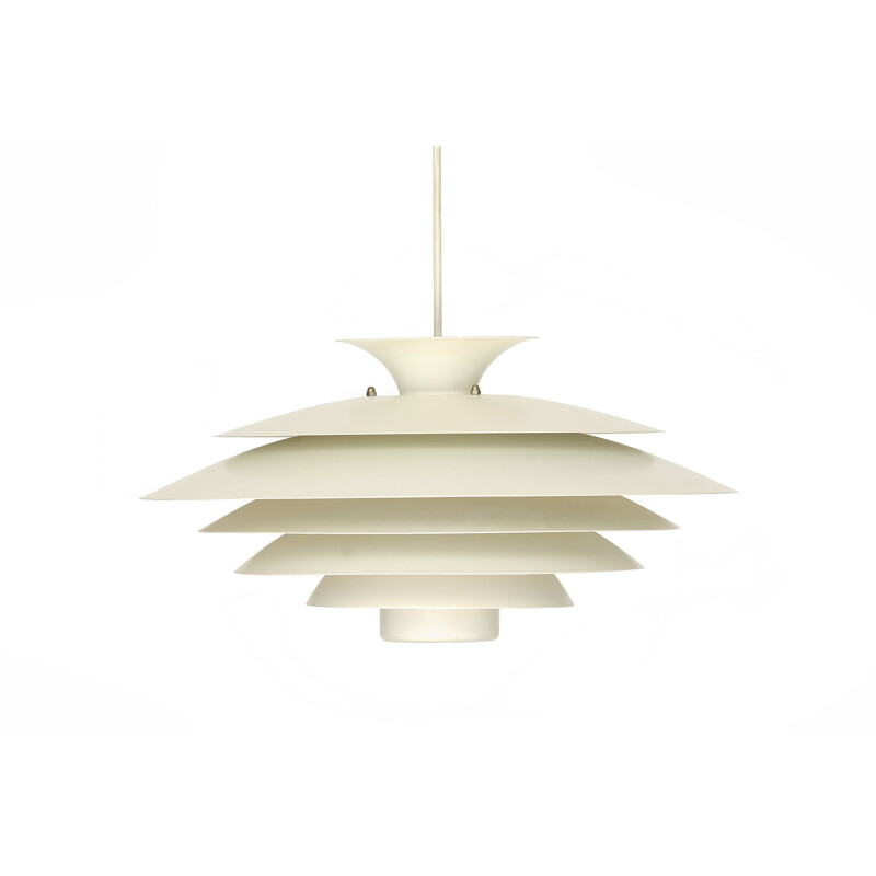 Vintage danish white pendant for Form Light in metal 1970