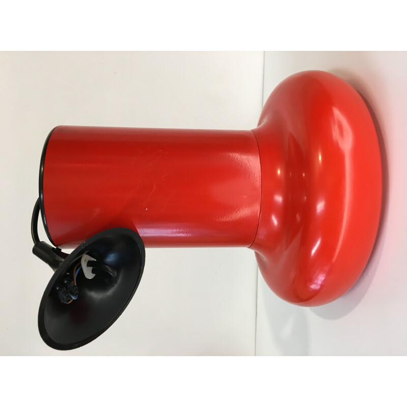 French vintage hanging lamp in red steel and plastic 1970