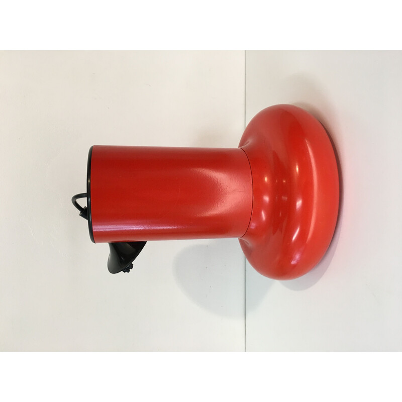 French vintage hanging lamp in red steel and plastic 1970