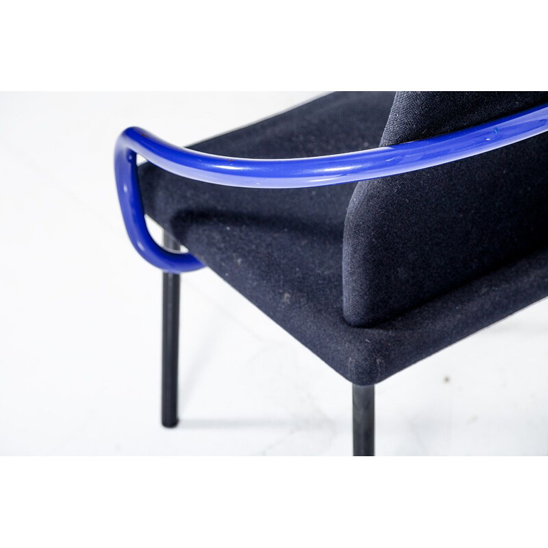 Ensemble de 6 chaises vintage Mandarin pour Knoll en laine noire et métal bleu 1980