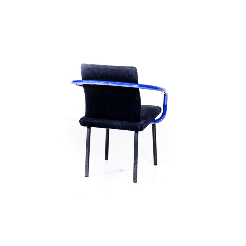 Ensemble de 6 chaises vintage Mandarin pour Knoll en laine noire et métal bleu 1980