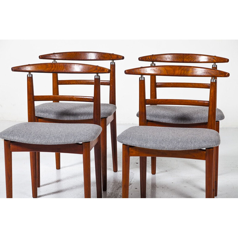 Set of 4 vintage chairs for Sibast in grey fabric and rosewood 1960