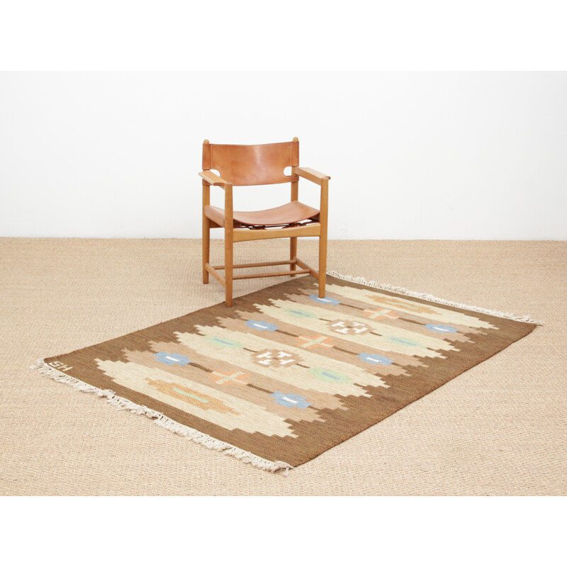 Vintage Scandinavian Rolakan rug in beige wool, 1960s