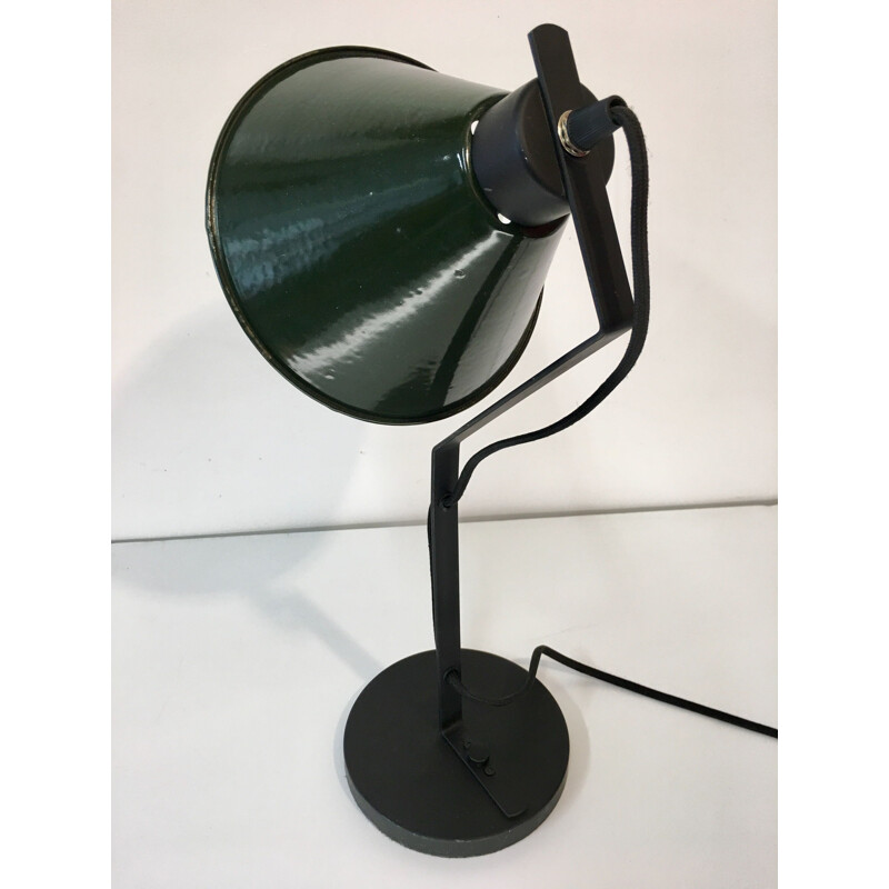 French vintage lamp in green steel and enamel