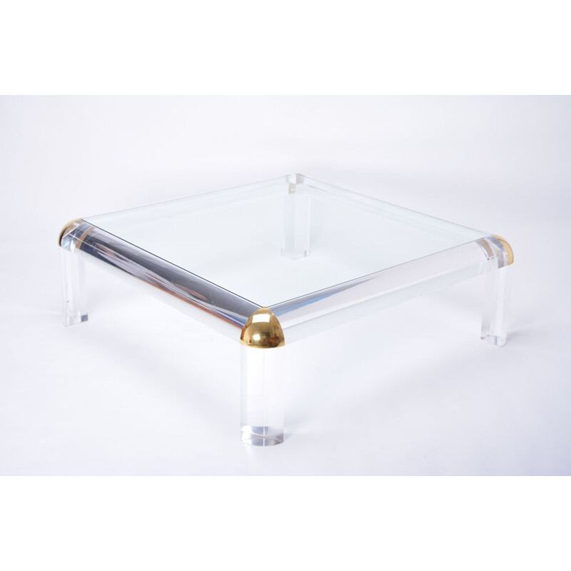 Vintage lucite and brass square coffee table 1970