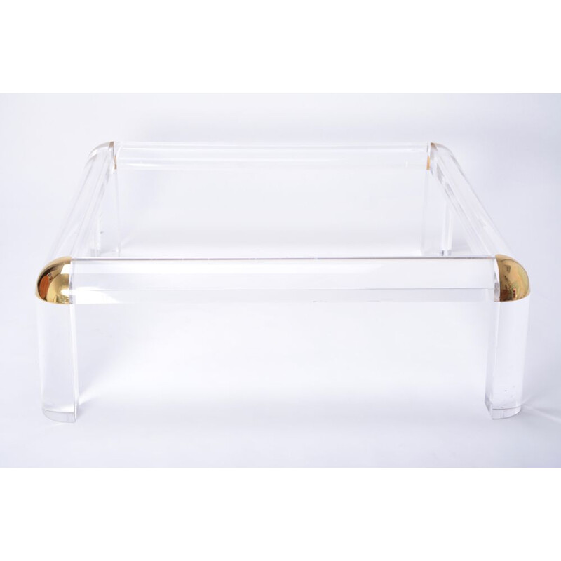 Vintage lucite and brass square coffee table 1970