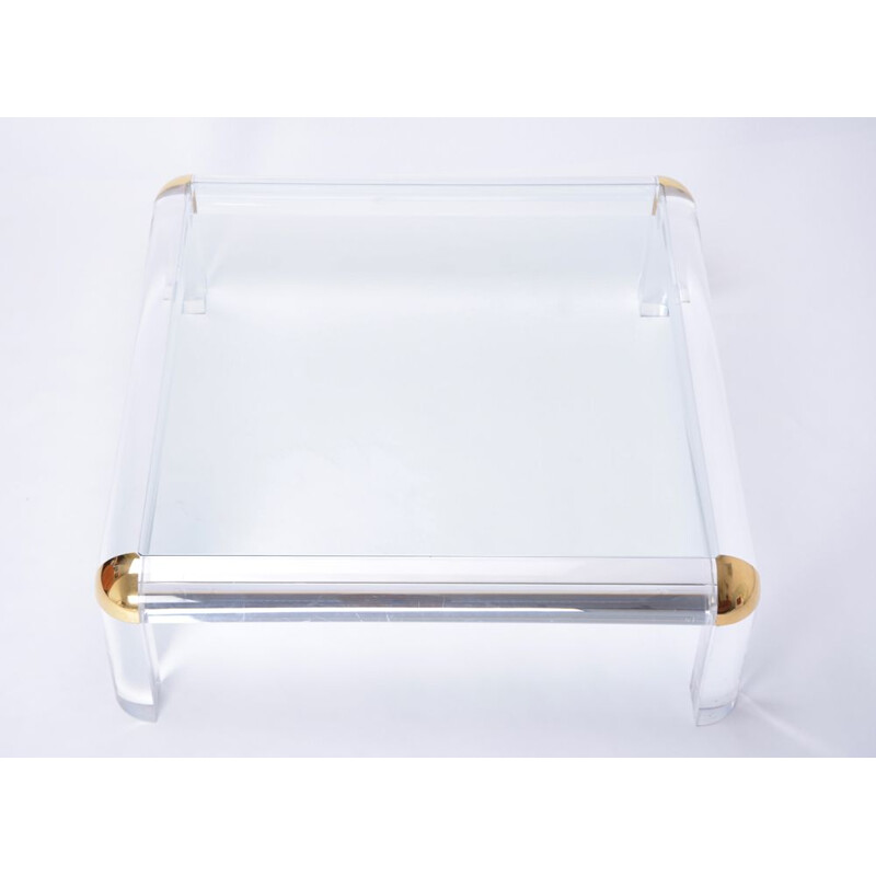 Vintage lucite and brass square coffee table 1970