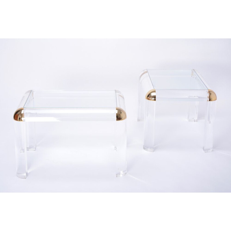 Pair of vintage lucite and brass coffee tables 1970