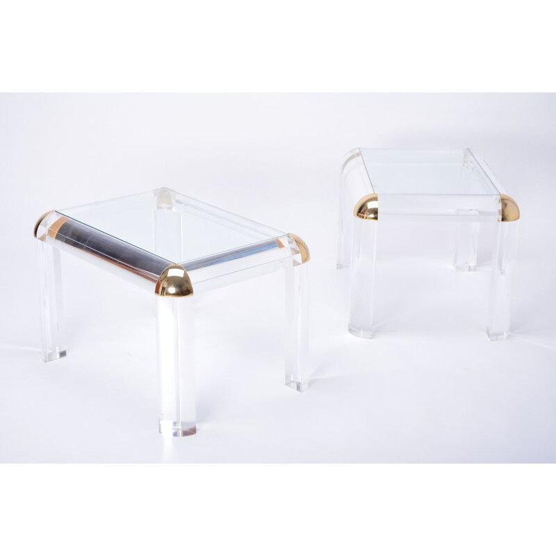 Pair of vintage lucite and brass coffee tables 1970