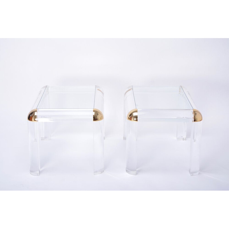 Pair of vintage lucite and brass coffee tables 1970