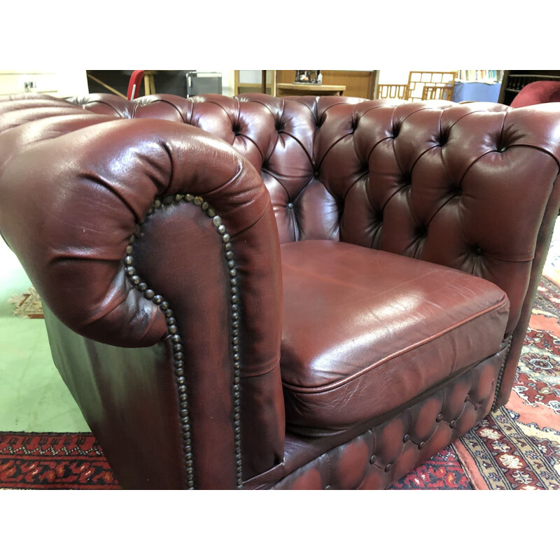 Vintage Chesterfield red leather armchair 1970