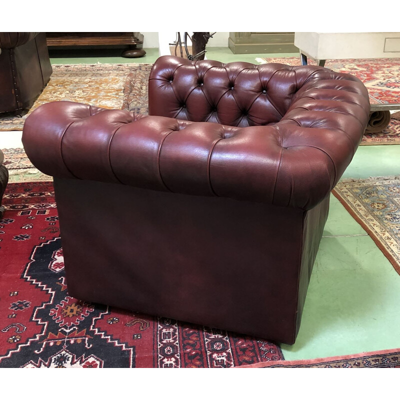 Vintage Chesterfield red leather armchair 1970