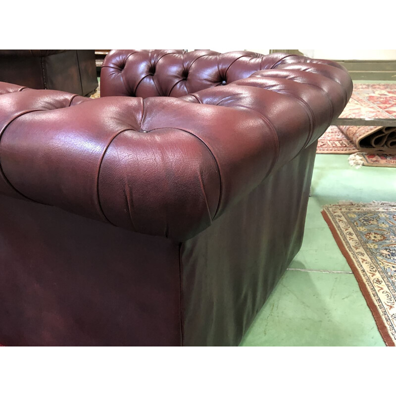 Vintage Chesterfield red leather armchair 1970