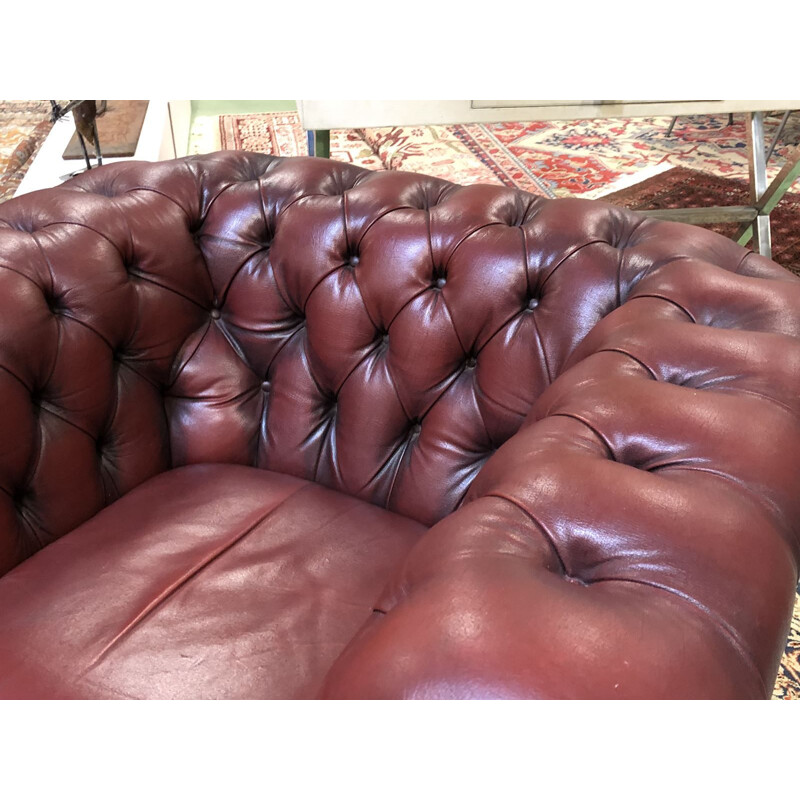 Fauteuil vintage Chesterfield en cuir rouge 1970