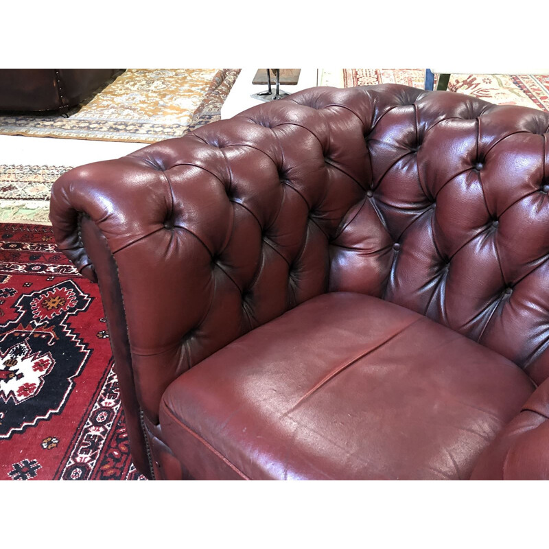 Fauteuil vintage Chesterfield en cuir rouge 1970