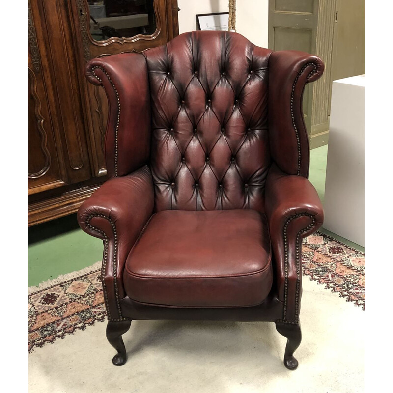 Vintage Chesterfield armchair in red leather 1970