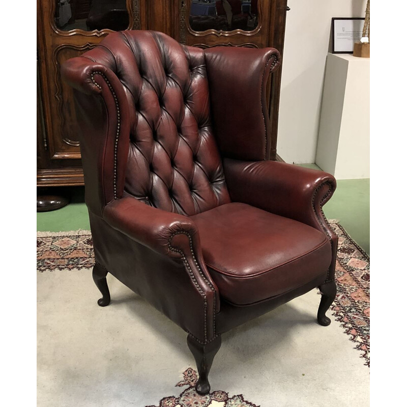 Vintage Chesterfield armchair in red leather 1970