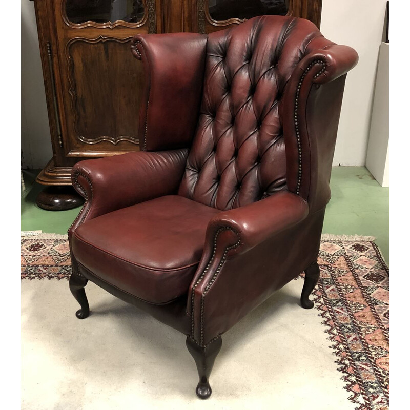 Vintage Chesterfield armchair in red leather 1970