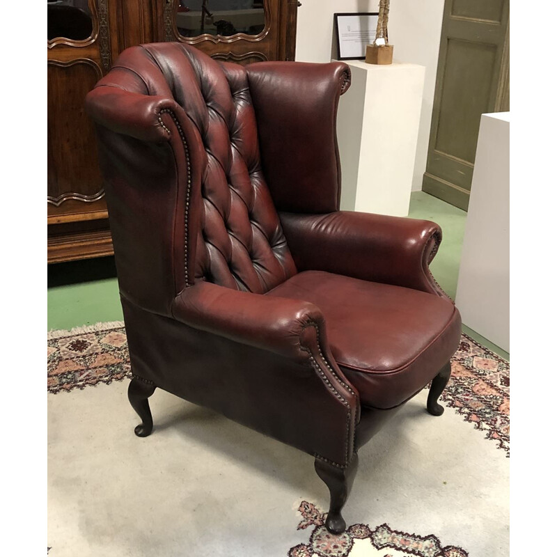 Vintage Chesterfield armchair in red leather 1970