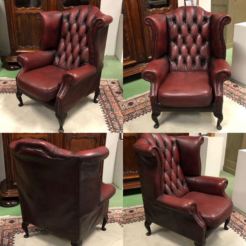 Vintage Chesterfield armchair in red leather 1970