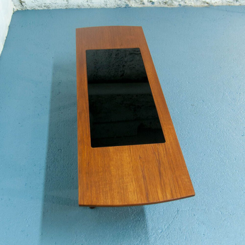 Table basse vintage scandinave en verre et teck 1960