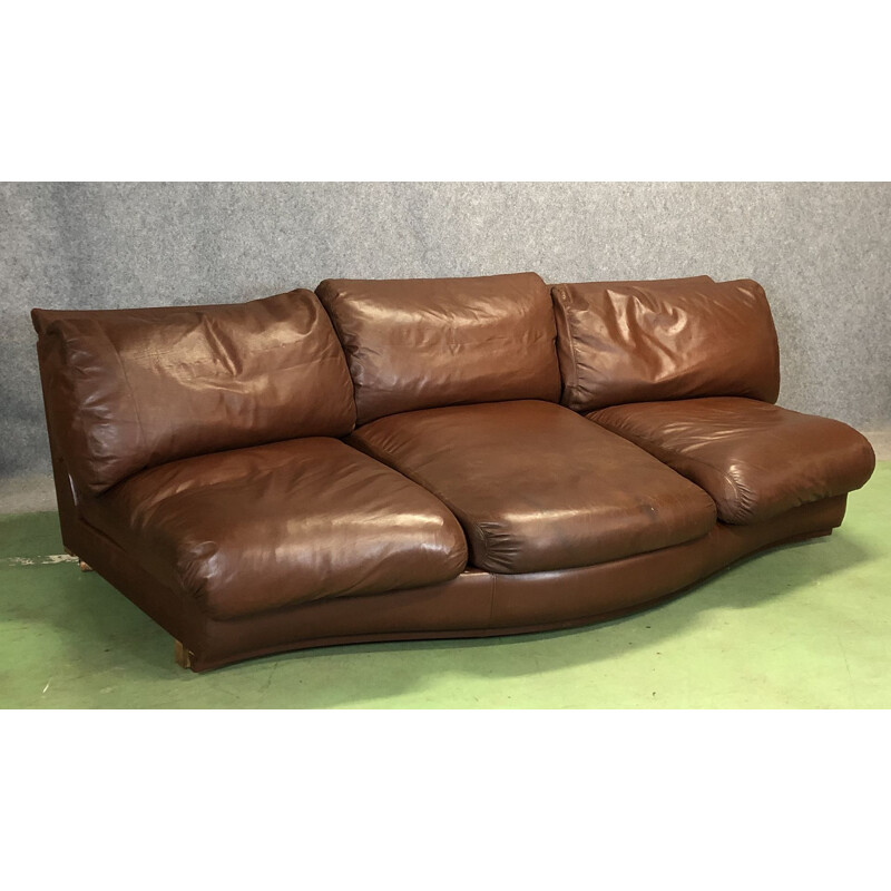 Vintage sofa in brown leather and wood 1970