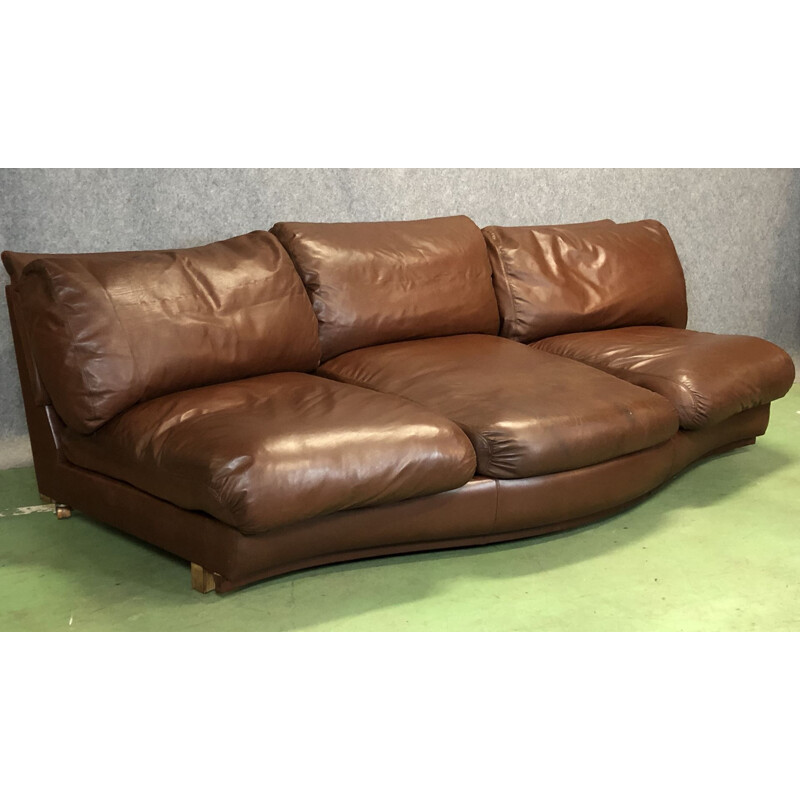 Vintage sofa in brown leather and wood 1970