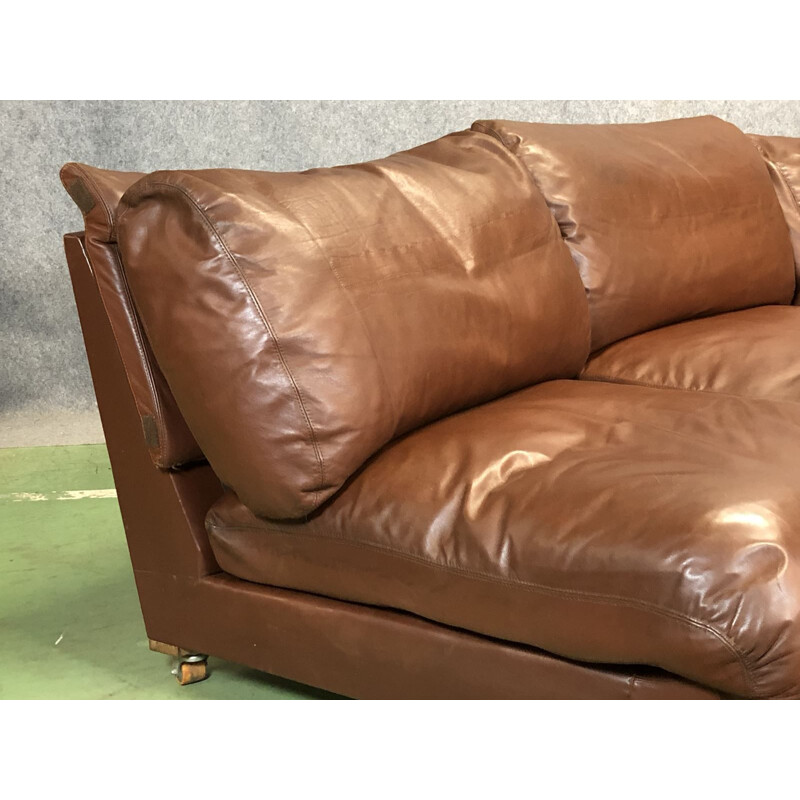 Vintage sofa in brown leather and wood 1970