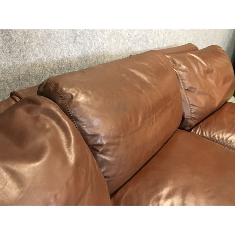 Vintage sofa in brown leather and wood 1970