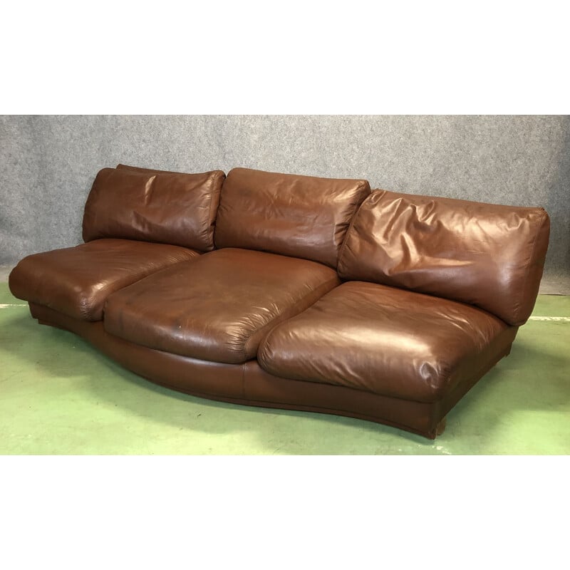 Vintage sofa in brown leather and wood 1970