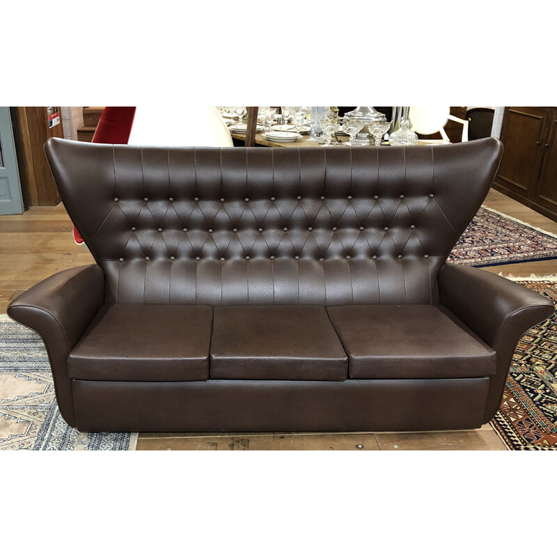 Vintage sofa in brown leatherette 1970