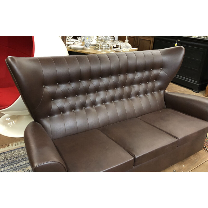 Vintage sofa in brown leatherette 1970