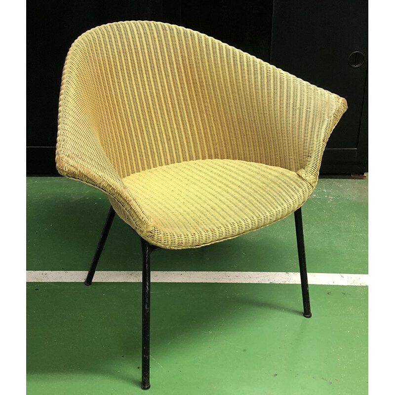 Vintage braided armchair in metal 1970