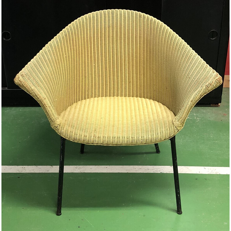 Vintage braided armchair in metal 1970