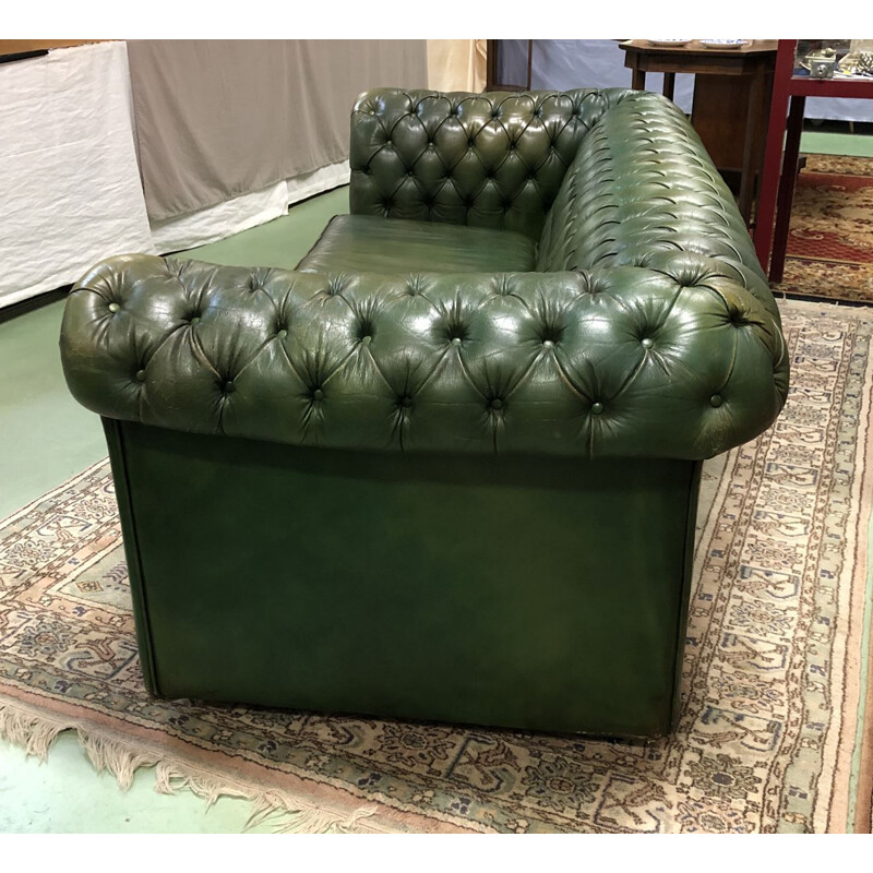 2 seater Sofa vintage chesterfield green leather 1970s