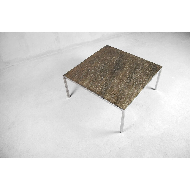 Table basse vintage italienne en métal avec dessus en pierre 1960
