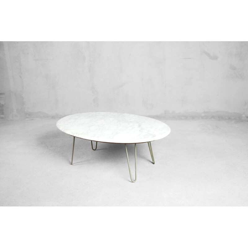 Table basse vintage italienne en marbre blanc 1970