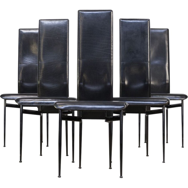 Set of 5 leather chairs by Fasem
