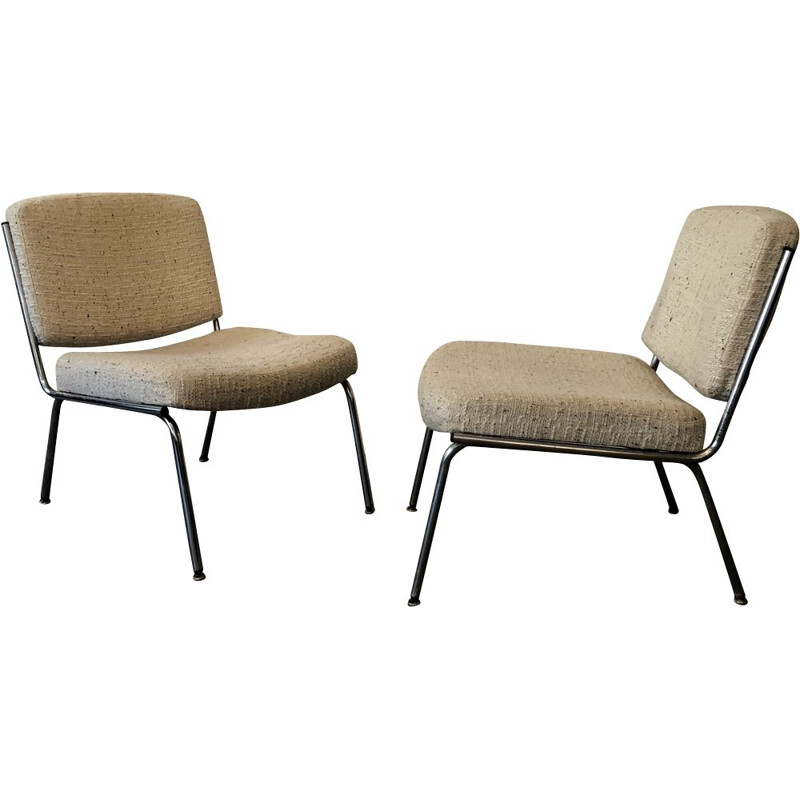 Pair of vintage low chairs in wool