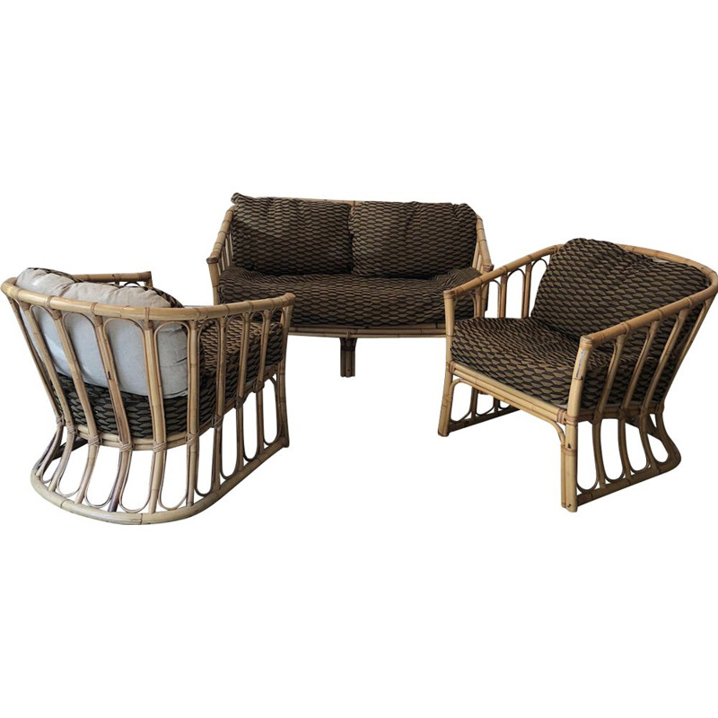Vintage living room set in wicker and rattan