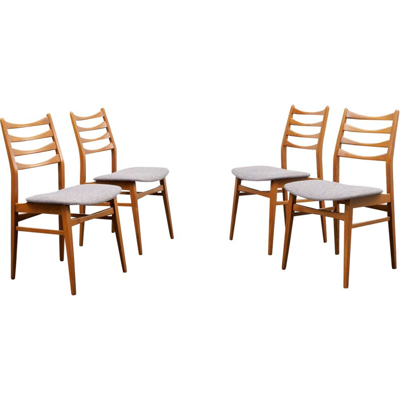 Ensemble de quatre chaises vintage en hêtre années 1960 