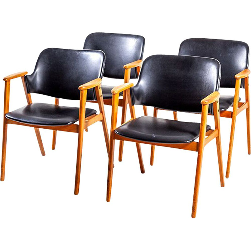 Ensemble de 4 chaises à repas vintage par Cees Braakman pour Pastoe, années 1950