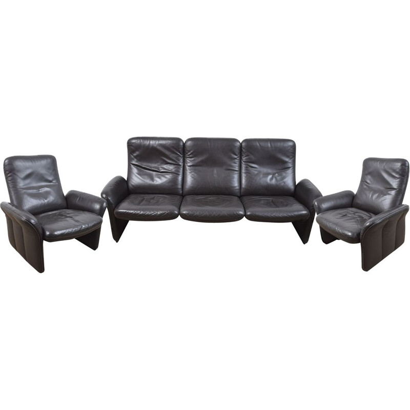 Vintage DS-50 lounge set by de Sede in wood and black leather 1960