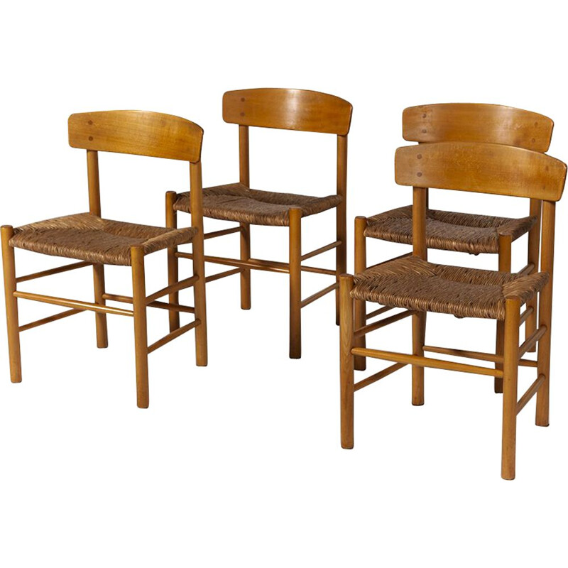 Ensemble de 4 chaises vintage J39 pour Fredericia en hêtre et paille 1960