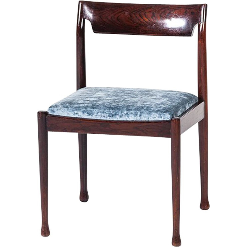 Set of 4 vintage danish chairs in rosewood and blue fabric 1960