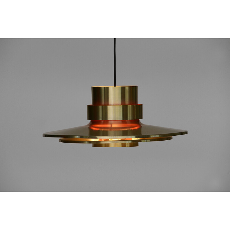 Vintage brass coloured aluminium pendant light for Lyskaer 1970