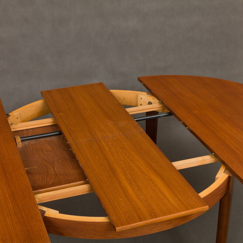 Vintage danish teak table with two hidden leaves 1960